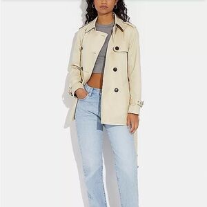 NEW Coach Women's Solid Short Trench Coat Bone Size XS Belted Cream Caramel